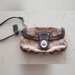 Used Coach Khaki and Brown Wristlet